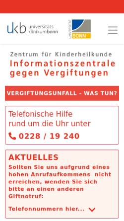 Vorschau der mobilen Webseite www.meb.uni-bonn.de, Informationszentrale gegen Vergiftungen der Universität Bonn