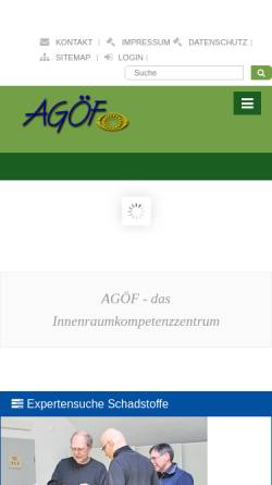 Vorschau der mobilen Webseite www.agoef.de, AGÖF Verband unabhängiger Dienstleister für Schadstoffmessungen, Innenraumluftqualität, ökologisches Bauen, Energieeffizienz