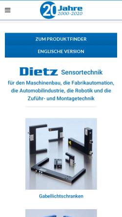 Vorschau der mobilen Webseite www.dietz-sensortechnik.de, Dietz Sensortechnik, Inh. Dipl.-Ing. Rolf Dietz