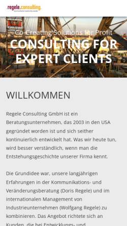 Vorschau der mobilen Webseite www.regele.biz, Regele Consulting - Dipl.-Ing. Wolfgang Regele und Dr. Doris Regele