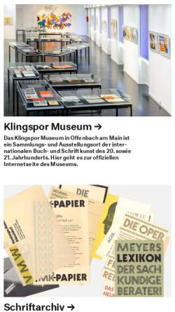 Vorschau der mobilen Webseite www.klingspor-museum.de, Klingspor-Museum Offenbach für Schrift- und Buchkunst