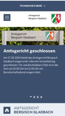 Vorschau der mobilen Webseite www.ag-bergischgladbach.nrw.de, Amtsgericht Bergisch Gladbach