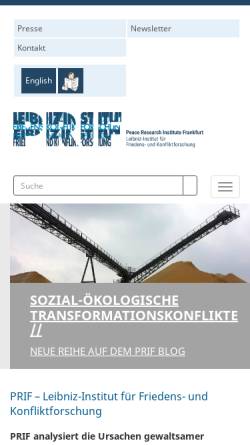 Vorschau der mobilen Webseite www.hsfk.de, Hessische Stiftung Friedens- und Konfliktforschung (HSFK)