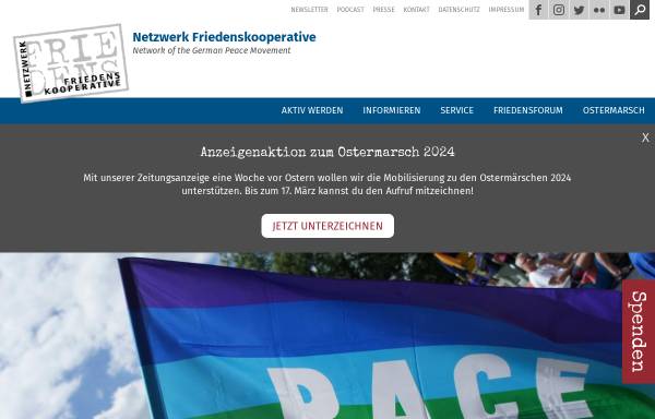 Vorschau von www.friedenskooperative.de, Netzwerk Friedenskooperative