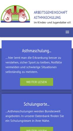 Vorschau der mobilen Webseite www.asthmaschulung.de, Arbeitsgemeinschaft Asthmaschulung im Kindes- und Jugendalter e.V.