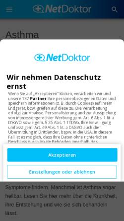 Vorschau der mobilen Webseite www.netdoktor.de, NetDoktor: Asthma