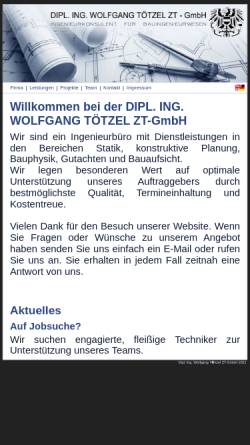 Vorschau der mobilen Webseite www.toetzel-zt-gmbh.at, Dipl. Ing, Wolfgang Tötzel ZT GmbH