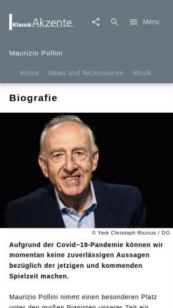 Vorschau der mobilen Webseite www.klassikakzente.de, KlassikAkzente - Maurizio Pollini