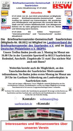 Vorschau der mobilen Webseite www.bsg-saarbruecken.de, BSG Briefmarkensammlergemeinschaft in der Stiftung Bahnsozialwerk