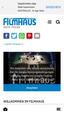 Vorschau der mobilen Webseite www.filmhaus-saarbruecken.de, Filmhaus