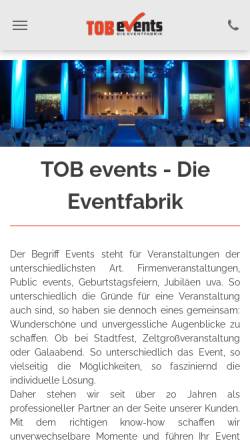 Vorschau der mobilen Webseite www.tob-events.de, Ski- und Après-Ski-Party