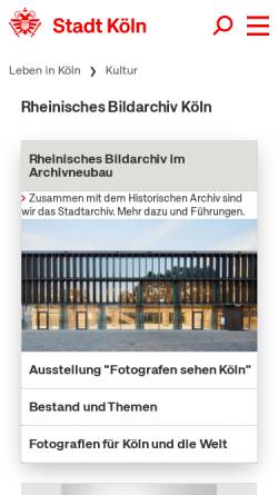 Vorschau der mobilen Webseite www.stadt-koeln.de, Rheinisches Bildarchiv Köln