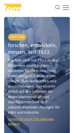 Vorschau der mobilen Webseite www.fem-online.de, Forschungsinstitut für Edelmetalle und Metallchemie