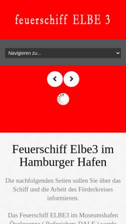 Vorschau der mobilen Webseite www.elbe3.org, Hamburg, Feuerschiff Elbe 3 im Museumshafen Övelgönne