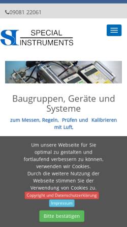 Vorschau der mobilen Webseite specialinstruments.com, SI Special Instruments Gesellschaft für Mess-, Steuer- und Regelgeräte mbH
