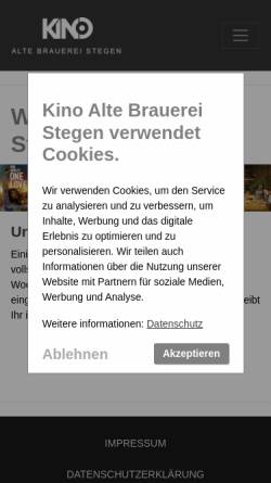 Vorschau der mobilen Webseite www.kino-stegen.de, Kino Alte Brauerei Stegen