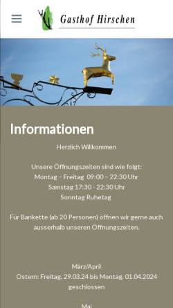 Vorschau der mobilen Webseite www.hirschen-regensdorf.ch, Gasthof und Hotel Hirschen