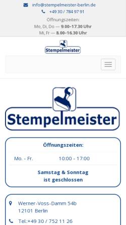 Vorschau der mobilen Webseite www.stempelmeister-berlin.de, Stempelmeister GmbH