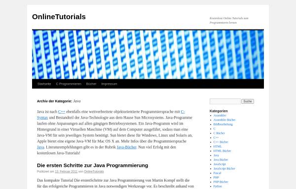 Vorschau von www.onlinetutorials.de, Java-Tutorials