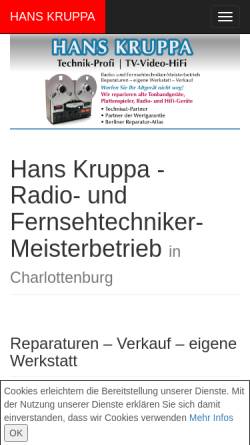 Vorschau der mobilen Webseite www.gazette-berlin.de, Hans Kruppa Radio und Fernsehbetrieb