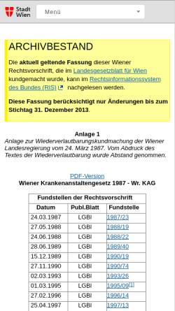 Vorschau der mobilen Webseite www.wien.gv.at, Wiener Krankenanstaltengesetz