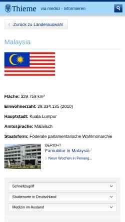 Vorschau der mobilen Webseite www.thieme.de, Malaysia - Via medici online