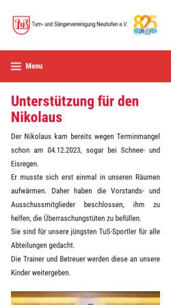 Vorschau der mobilen Webseite www.tus-neuhofen.de, Turn- und Sängervereinigung Neuhofen e.V.