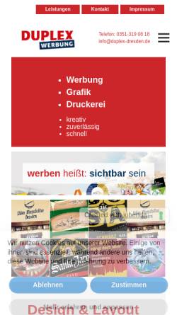 Vorschau der mobilen Webseite www.duplex-dresden.de, Duplex Grafik & Druck Dresden UG