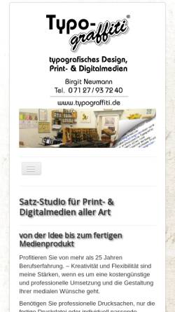 Vorschau der mobilen Webseite www.typograffiti.de, Typograffiti, Inh. Birgit Neumann
