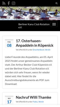 Vorschau der mobilen Webseite www.rotation-berlin.de, Berliner Kanu Club Rotation e.V.