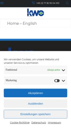 Vorschau der mobilen Webseite kwo-kunststoffteile.de, KWO Kunststoffteile GmbH