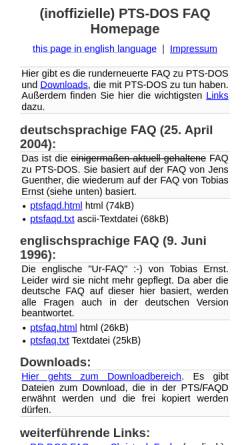 Vorschau der mobilen Webseite almnet.de, PTS-DOS FAQ Homepage