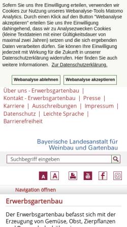 Vorschau der mobilen Webseite www.lwg.bayern.de, Bayerische Landesanstalt für Weinbau und Gartenbau, Abteilung Gartenbau