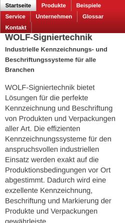 Vorschau der mobilen Webseite www.wolf-signiertechnik.de, Wolf Signiertechnik - Stempel Wolf GmbH