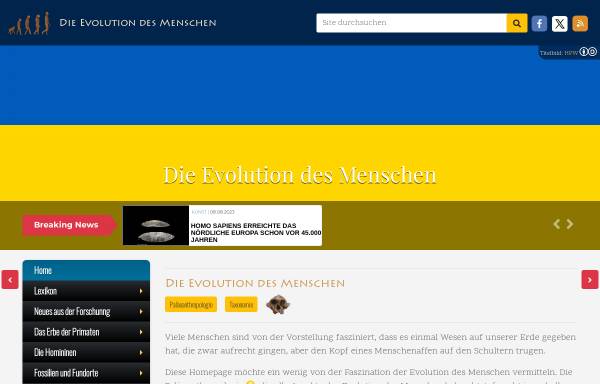 Vorschau von www.evolution-mensch.de, Die Evolution des Menschen