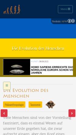 Vorschau der mobilen Webseite www.evolution-mensch.de, Die Evolution des Menschen