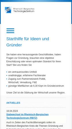 Vorschau der mobilen Webseite www.tz-bg.de, Rheinisch-Bergisches TechnologieZentrum GmbH