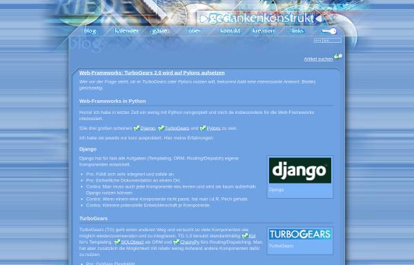 Vorschau von gedankenkonstrukt.de, Web-Frameworks: TurboGears 2.0 wird auf Pylons aufsetzen