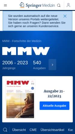 Vorschau der mobilen Webseite www.springermedizin.de, MMW - Fortschritte der Medizin