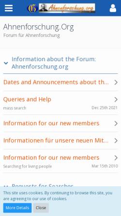 Vorschau der mobilen Webseite forum.genealogy.net, Ahnenforschung.org