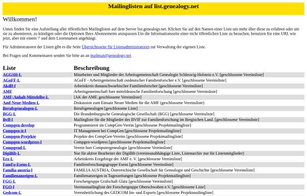 Vorschau von list.genealogy.net, Genealogy Mailinglisten