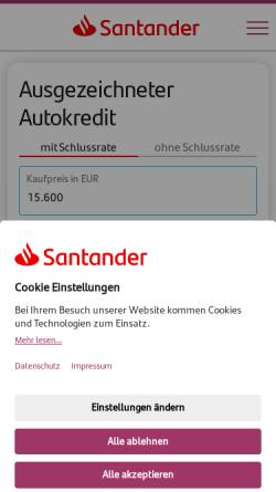 Vorschau der mobilen Webseite carcredit.de, Carcredit.de by Santander Consumer Bank