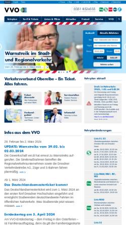 Vorschau der mobilen Webseite www.vvo-online.de, VVO Zweckverband Verkehrsverbund Oberelbe