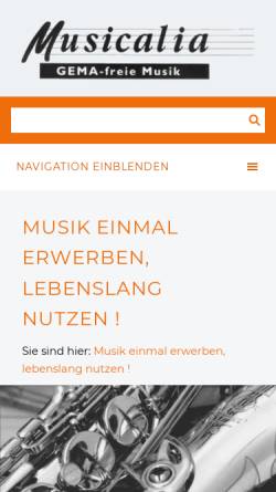 Vorschau der mobilen Webseite www.musicalia.de, Musicalia Musikservice, Wolfgang Gurlit