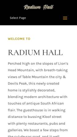 Vorschau der mobilen Webseite www.radiumhall.com, Radium Hall Guest House