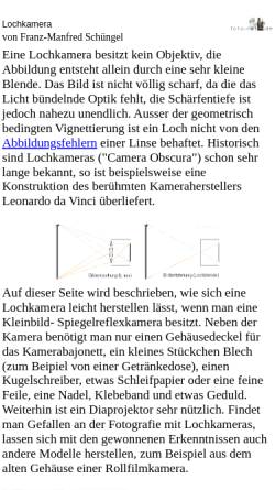 Vorschau der mobilen Webseite www.foto-net.de, Beschreibung und Bauanleitung für eine Lochkamera