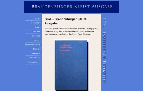 Vorschau von www.textkritik.de, Info zur Brandenburger Kleist-Ausgabe