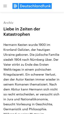 Vorschau der mobilen Webseite www.deutschlandfunk.de, Hermann Kesten: Die Abenteuer eines Moralisten