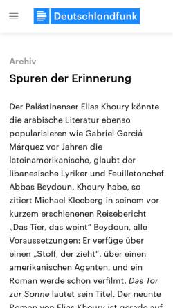 Vorschau der mobilen Webseite www.deutschlandfunk.de, Elias Khoury: Das Tor zur Sonne