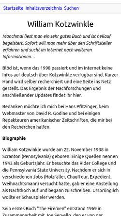 Vorschau der mobilen Webseite www.schmager.de, William Kotzwinkle - ein Bericht über den Autor